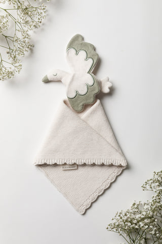 Knitted Baby Stork Comforter in Oat and Sage