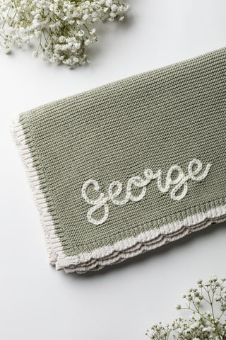 Organic Cotton Scallop Knit Baby Blanket - Personalised