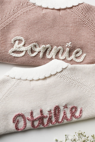 Embroidered named baby cardigans: Bonnie & Ottilie