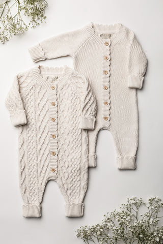 Pair of Knitted Baby Rompers in Beige