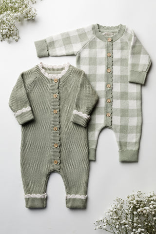Twin pack sage green baby rompers