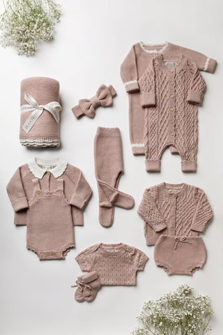 Pink baby girl knitted gift set - large