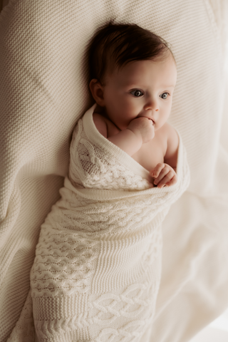 Organic Cotton Cable Knit Baby Blanket - Milk