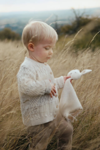 Organic Cotton Cable Knit Baby Cardigan - Oat