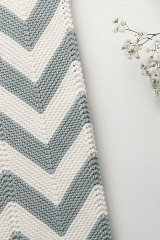 Organic Cotton Chevron Knit Baby Blanket - Ocean/Cream