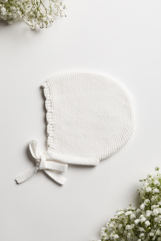 Organic Cotton Scallop Knit Baby Bonnet - Milk