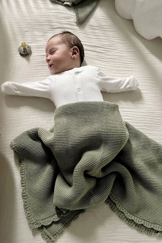 Organic Cotton Scallop Knit Baby Blanket - Sage