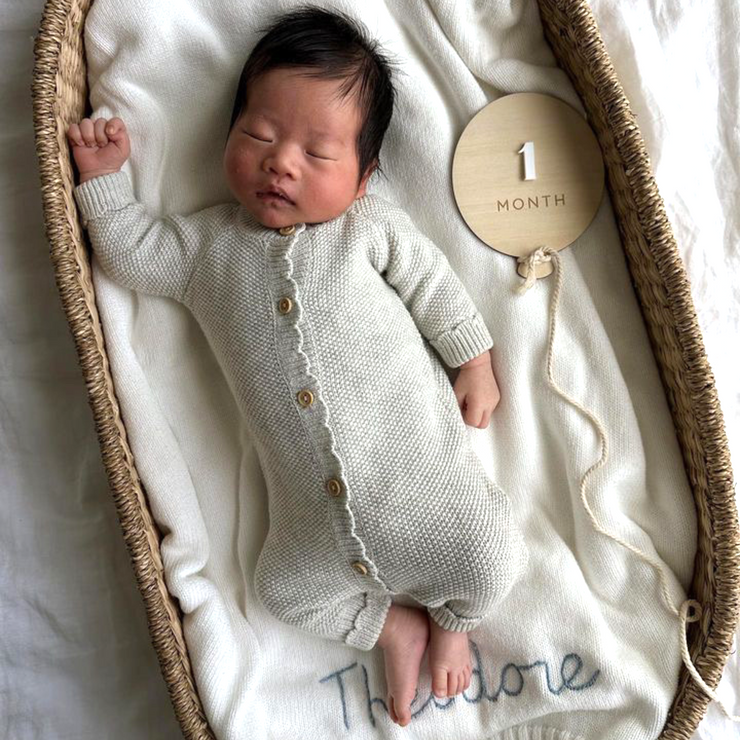 Organic Cotton Moss Stitch Baby Romper - Grey
