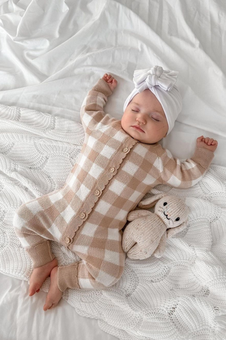 Organic Cotton Gingham Baby Romper - Rosewood/Cream