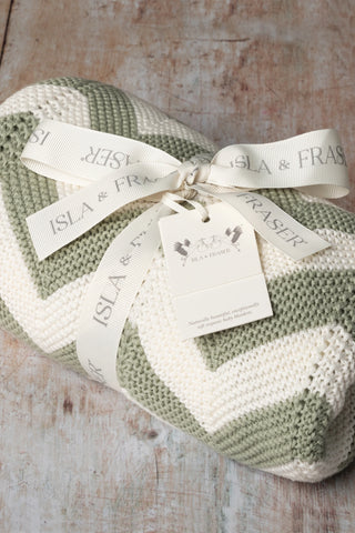 Organic Cotton Chevron Knit Baby Blanket - Sage/Cream