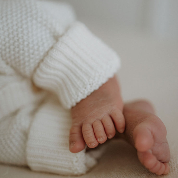Organic Cotton Moss Stitch Baby Romper - Milk