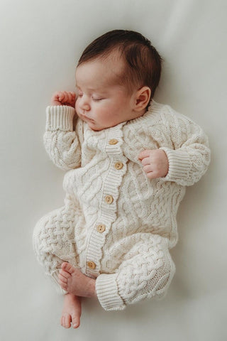 Organic Cotton Cable Knit Baby Romper - Oat
