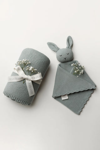 Organic Cotton Baby Blanket & Bunny Bundle - Ocean