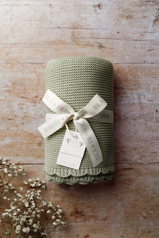 Organic Cotton Scallop Knit Baby Blanket - Sage