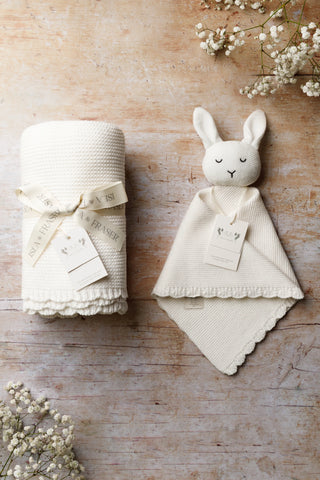 Organic Cotton Baby Blanket & Bunny Bundle - Milk