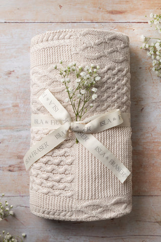Organic Cotton Cable Knit Blanket - Oat