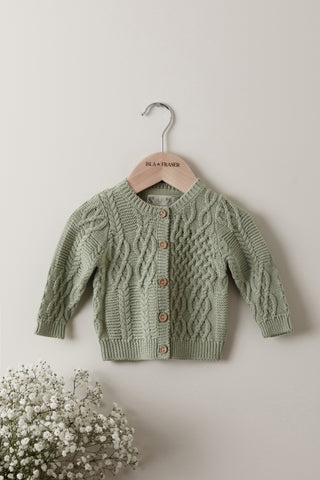 Organic Cotton Cable Knit Baby Cardigan - Sage