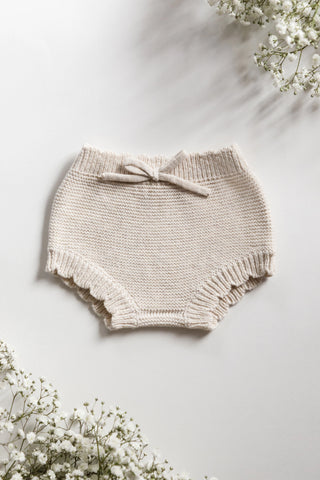Organic Cotton Scallop Knit Baby Bloomers - Oat