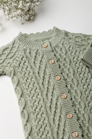 Organic Cotton Cable Knit Baby Romper - Sage