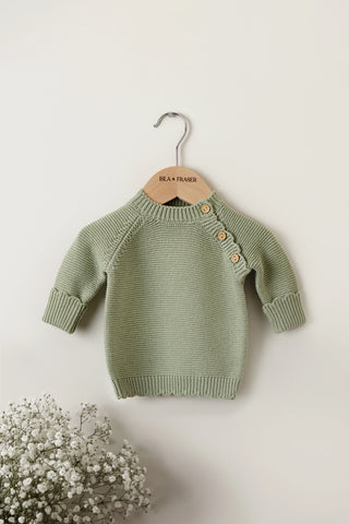 Organic Cotton Scallop Knit Baby Jumper - Sage