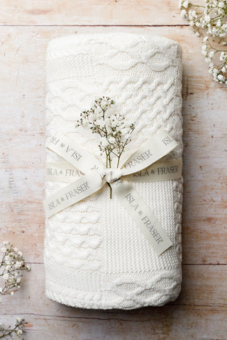 Organic Cotton Cable Knit Blanket - Milk