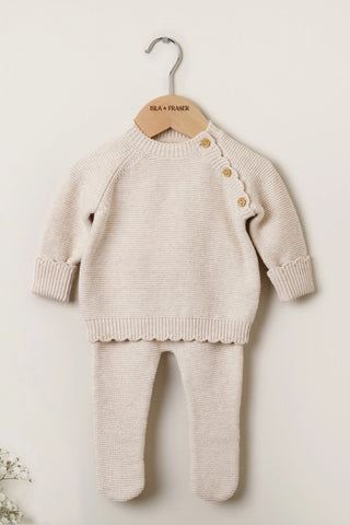 Organic Cotton Scallop Knit Baby Jumper - Oat