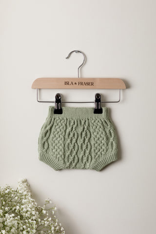 Organic Cotton Cable Knit Newborn Bloomers - Sage