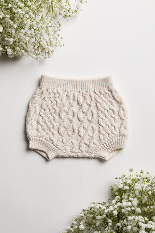 Organic Cotton Cable Knit Newborn Bloomers - Oat