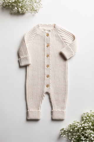 Organic Cotton Rib Stitch Baby Romper - Oat