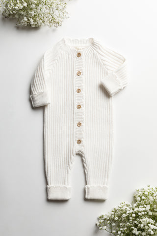 Organic Cotton Rib Stitch Baby Romper - Milk