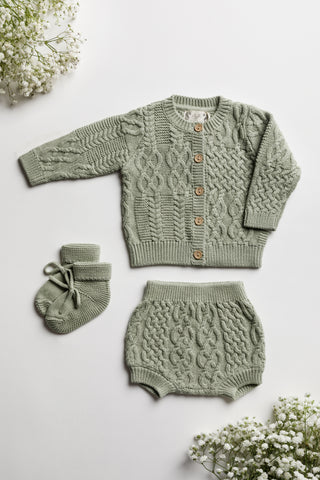 Organic Cotton Cable Knit Newborn Bloomers - Sage