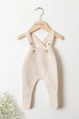 Organic Cotton Footed Baby Dungarees - Oat