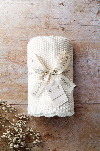 Organic Cotton Moss Stitch Baby Blanket - Milk