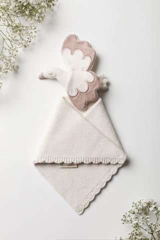 Knitted Stork Comforter in Beige and Pink