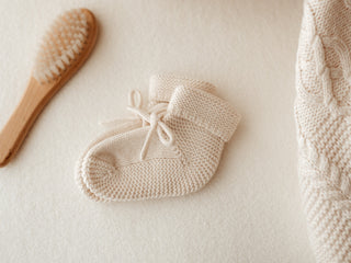 Baby Hairbrush and knitted baby bow booties