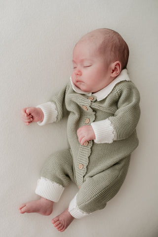 Organic Cotton Scallop Collar Baby Romper - Sage