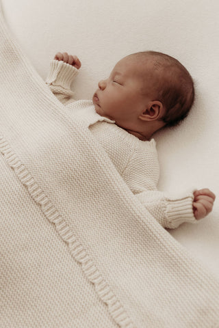 Organic Cotton Scallop Knit Baby Blanket - Oat