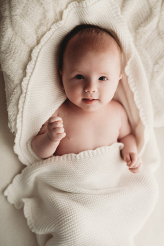Organic Cotton Scallop Knit Baby Blanket - Milk