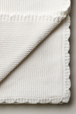 White Knitted Baby Blanket Scallop Detail 