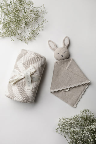Organic Cotton Baby Blanket & Bunny Bundle - Pebble Chevron