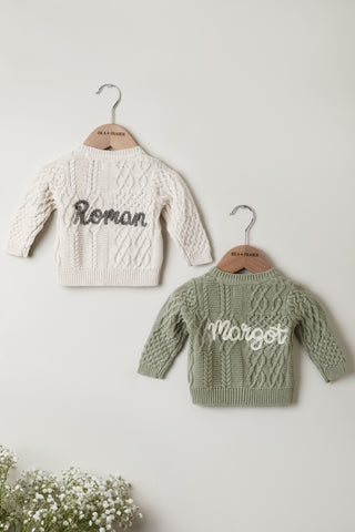Organic Cotton Cable Knit Baby Cardigan - Personalised