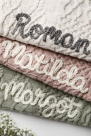 Embroidered named knitwear: Roman, Matilda, Margot
