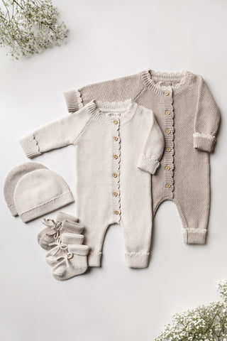 Organic Cotton Twin Pack Neutral Baby Outfit Bundle - Pebble/Oat