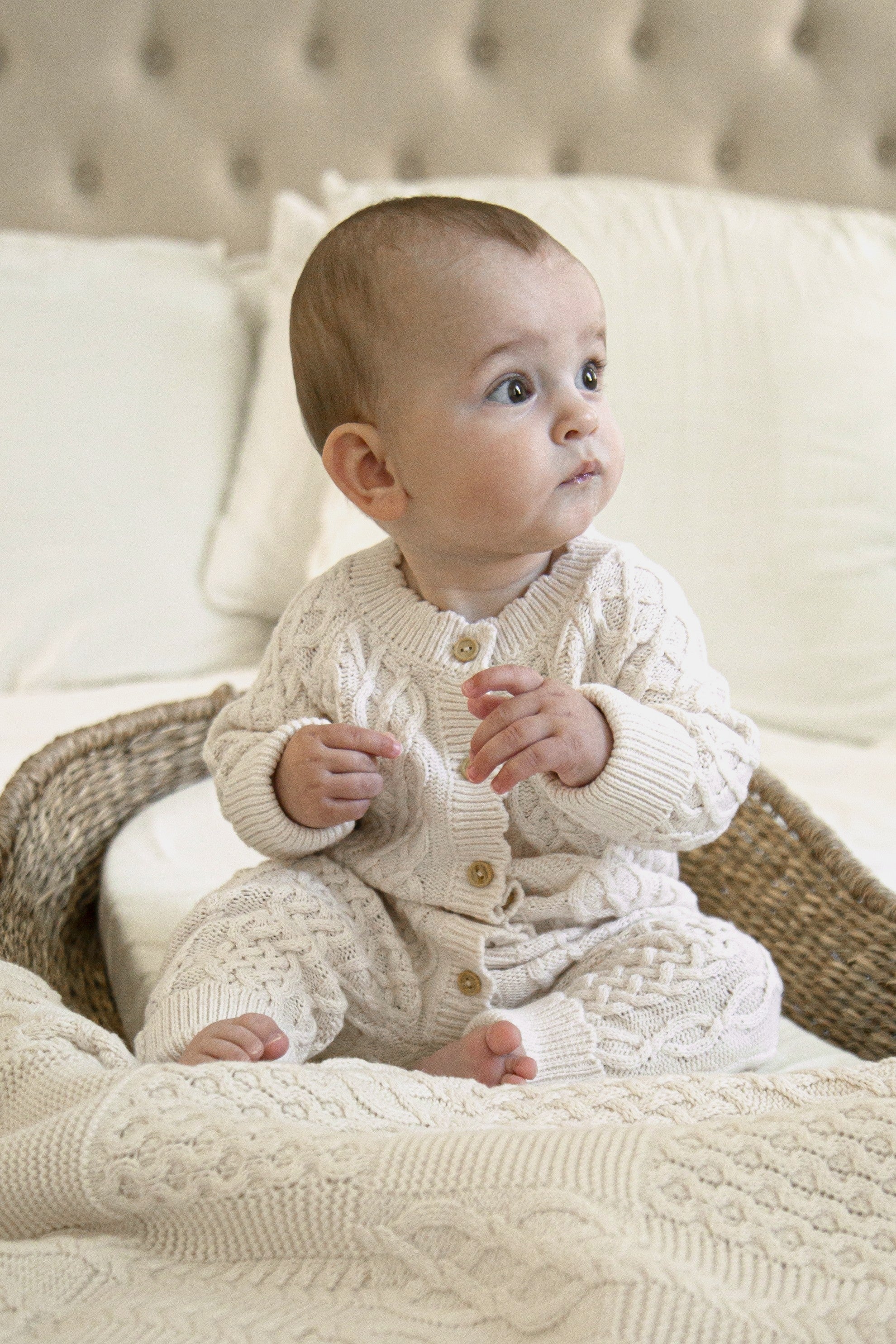 Isla and Fraser | Knitted Baby Romper | Cable Knit | Organic 