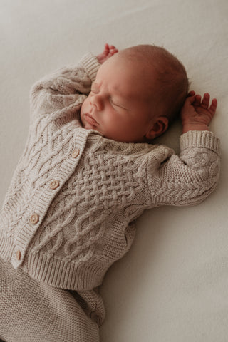 Cable knit grey baby cardigan