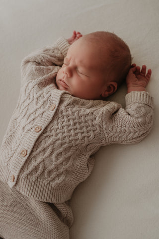 Cable knit grey baby cardigan