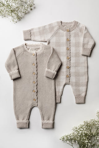 Pair of Grey Knitted Baby Rompers 