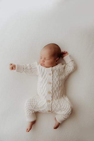 Organic Cotton Cable Knit Baby Romper - Oat
