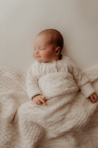 Organic Cotton Cable Knit Baby Blanket - Oat