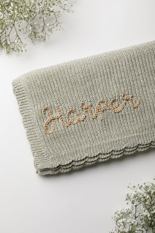 Organic Cotton Scallop Knit Baby Blanket - Personalised
